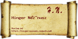Hinger Nónusz névjegykártya